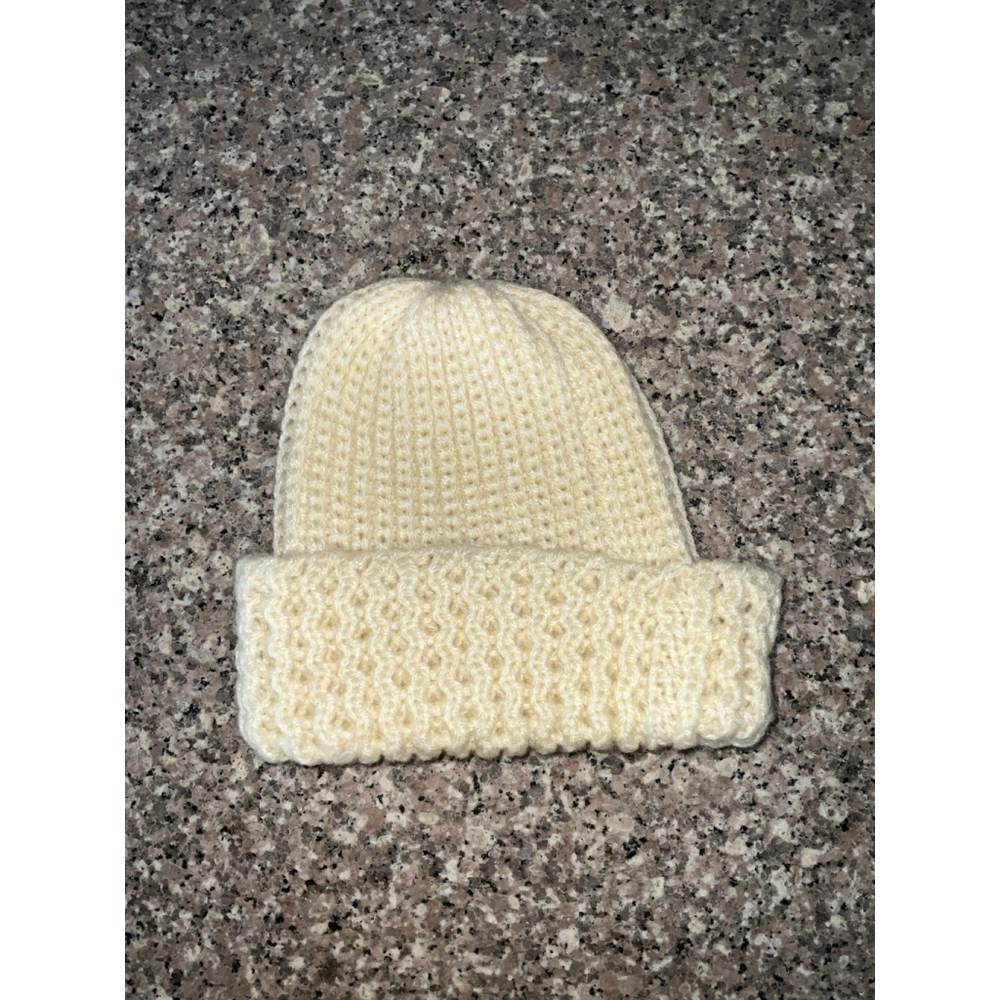 Beanie Cream Color Crocheted One Size Fits Most Adult or Teen